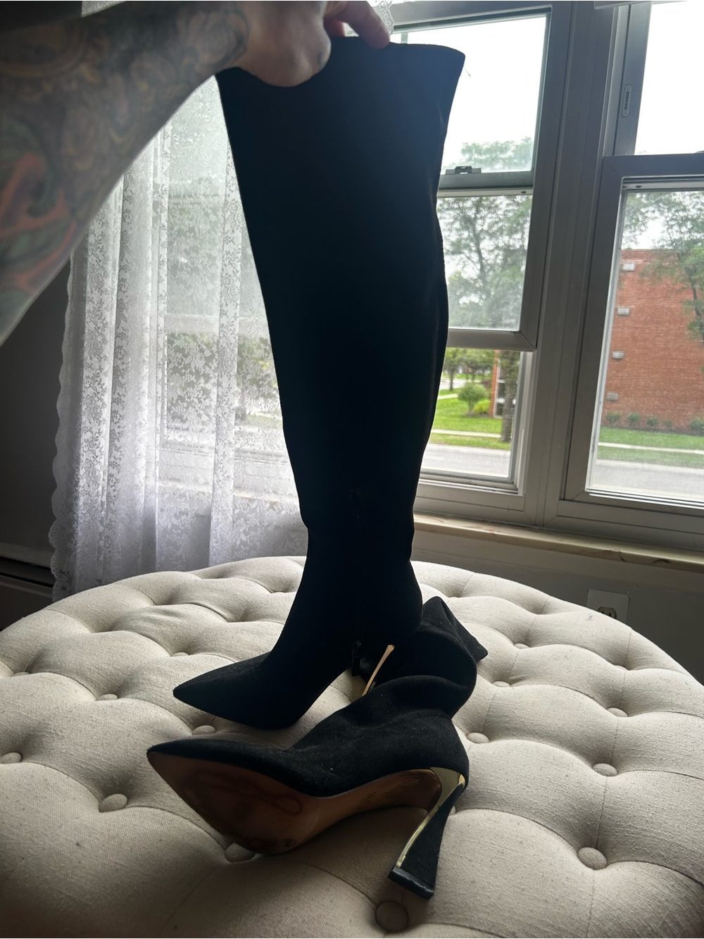 J Lo Black High Heel Knee-High Boots - Women's Elegant Pointed Toe